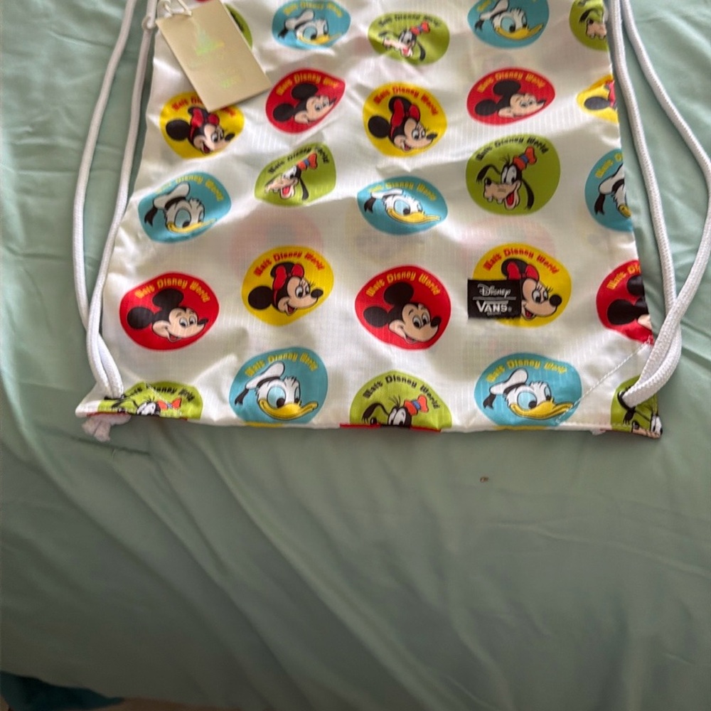 Disney White Backpack with Colorful Mickey, Minnie, Donald Circles